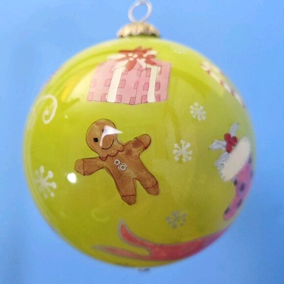 VTG PIER 1 Exclusive Li Bien Painted Glass 2006 Christmas Ornament Green/Multi - Picture 4 of 15